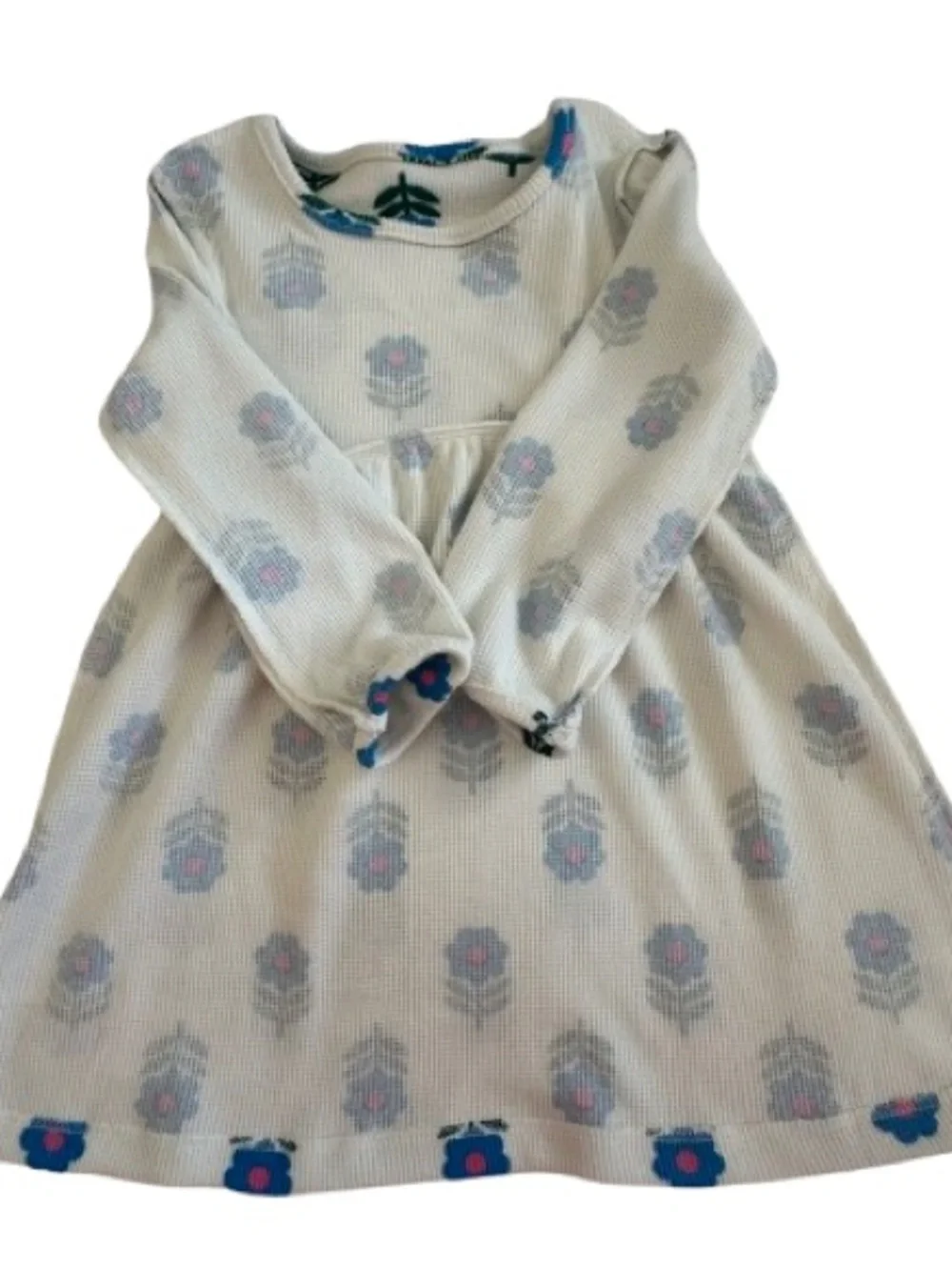 NWOT Old Navy Girl' 2T White with Blue Floral Print Long Sleeves Pull Over Dress
